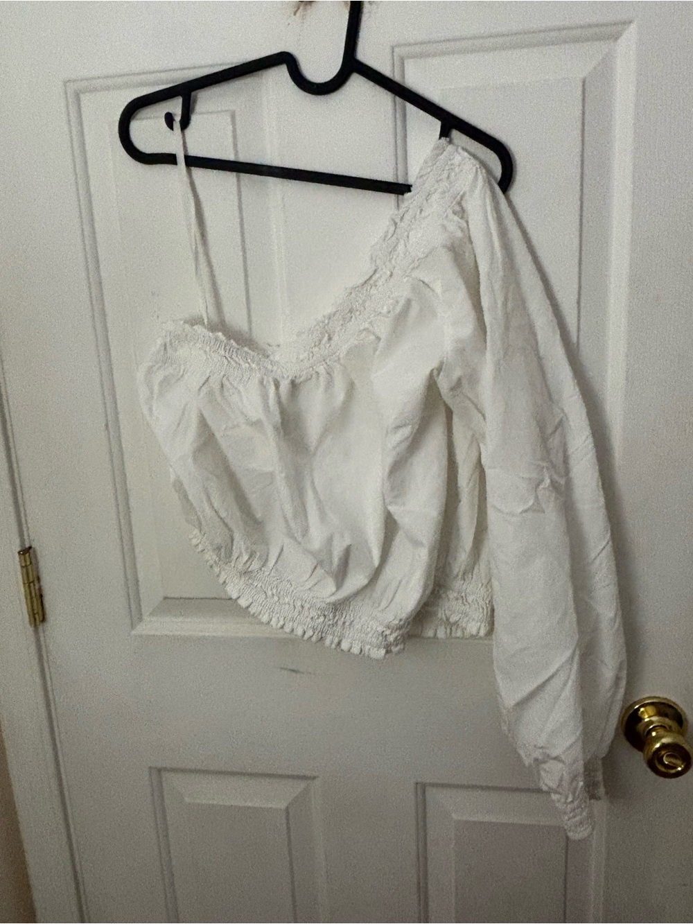 Free People White One-Shoulder Smocked Crop Top